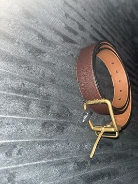 Coach Brown Reversible Leather Belt with Brass-Tone Buckle